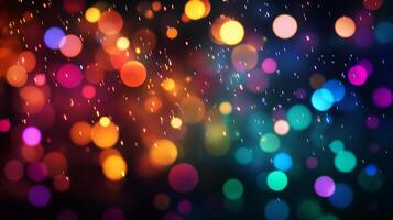 A vibrant display of bokeh lights, shimmering with a spectrum of colors. A beautiful abstract background of colorful blurred lights. photo