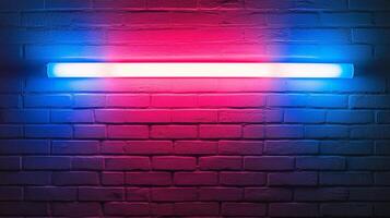 Illuminated brick wall with a striking neon effect, showcasing a vibrant blend of pink and blue hues, creating a captivating and modern aesthetic. photo