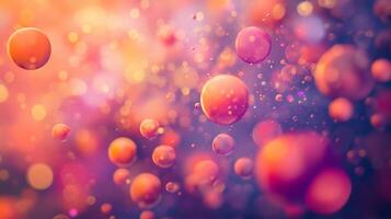 Abstract spheres and bokeh creating a vibrant, dreamy background. Soft orange, pink and violet hues blend seamlessly. photo