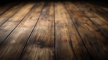 Wooden planks in a rustic style with a rich, dark brown color, creating a warm and inviting surface with unique grain and texture. photo