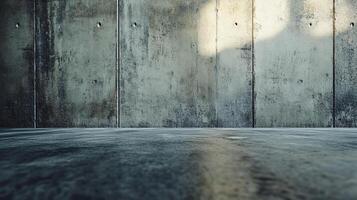 Textured concrete wall and floor create a modern industrial backdrop with light and shadow play emphasizing depth and architectural detail. photo