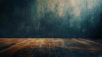 Rustic wooden surface against a dark, textured wall backdrop creates a moody and evocative atmosphere, perfect for product display. photo