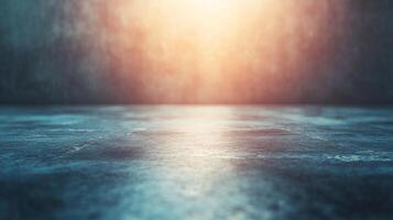 Textured surface with a bright ethereal glow fading into a darkened background providing a surreal and minimalist studio backdrop. photo