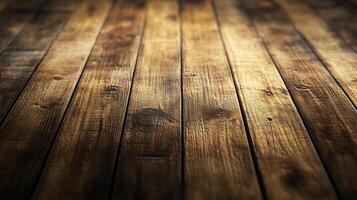 Rustic wood floor with a warm, inviting glow. Grain patterns and natural imperfections create a beautiful, textured surface. photo