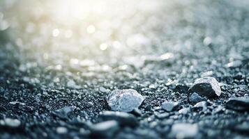 Detailed close-up showcasing textured rocks and pebbles, capturing nature's intricate patterns and serene stillness. Subtle lighting enhances the view. photo