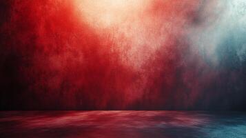 Abstract red and blue grunge texture backdrop, featuring a textured wall and floor, evoking a sense of depth and artistic expression. photo