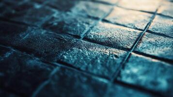 Close up of rough textured brickwork. Soft light highlights the material's details, creating a captivating abstract pattern. photo