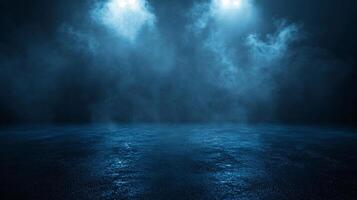 Blue sky with a foggy mist and a dark background. The sky is lit up with bright lights photo