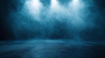 Blue sky with a foggy mist. The sky is lit up with bright lights. Scene is mysterious and eerie photo