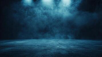 Dark blue room with a foggy atmosphere. The room is empty and has a blue color photo