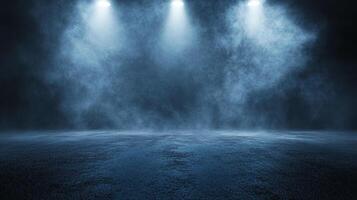 Dark blue field with a foggy mist in the background. The mist is coming from a light source, creating a dramatic and mysterious atmosphere photo