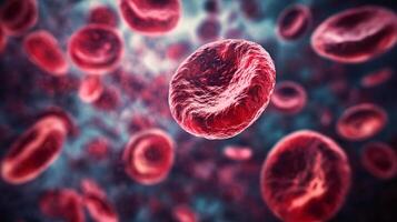 Close up of red blood cells in motion. Concept of life and energy, as the red blood cells are in motion and appear to be actively working to transport oxygen throughout the body photo