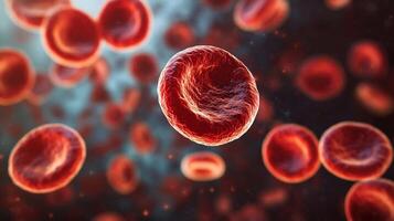 Close up of red blood cells in a blood smear. Concept of urgency and importance, as the viewer is able to see the individual cells and their intricate details photo