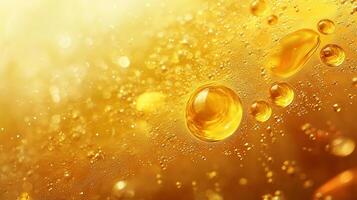 Yellow background with a lot of small drops of liquid. The drops are all different sizes and are scattered throughout the image photo