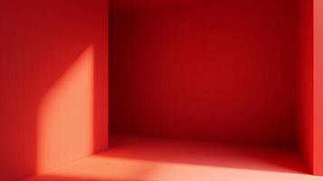 An abstract space bathed in varying shades of red, creating depth and a sense of enclosure with light casting dynamic shadows on the surfaces. photo