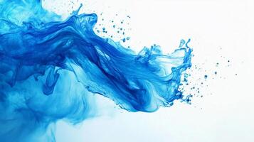 Dynamic swirls of vibrant blue paint dance against a crisp white backdrop, creating an image of fluid motion and artistic expression. photo