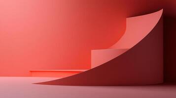 Crimson geometric background featuring smooth planes, creating an abstract display stage with layered curves in a simple minimalist style. photo