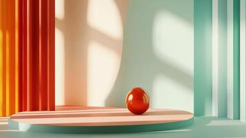A visually striking product display featuring a minimalist arrangement and vibrant color palette, perfect for showcasing a product. photo