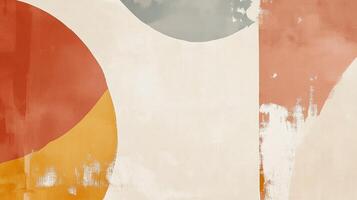 Abstract geometric painting with circles, rectangles, and brushstroke texture in muted earthy tones. A modern, organic, and bold art. photo