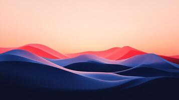 Abstract landscape with layered hills in gradient colors, creating a serene and modern backdrop under a pale sky, evoking peacefulness. photo