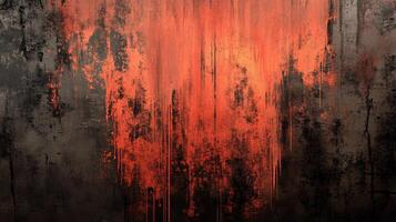 Dramatic art piece with bold orange splashes and dripping effect against a dark, textured backdrop. Evokes emotion and artistic expression. photo