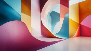 Abstract design with colorful curves and shadows creating a playful, modern aesthetic. A captivating visual exploration of form and color. photo