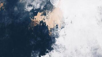 Abstract painting featuring a blend of dark blues, light golds and whites, creating a textured and artistic expression. Modern background. photo