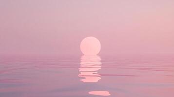 Serene pink sunset reflected on gentle waters, creating a dreamy and calming atmosphere with soft light. Peaceful water view. photo