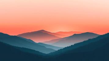 Mountains silhouetted against a colorful sky, capturing a serene and expansive landscape under a warm, atmospheric gradient. photo