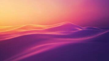 Abstract landscape featuring gentle waves of color, transitioning from warm yellow and orange to cool pink and purple hues, creating a serene scene. photo