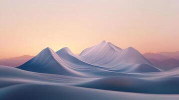 Abstract mountainscape with fluid lines in pale hues under a soft, dreamy sky, creating a serene and ethereal atmosphere. photo
