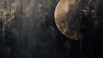 Abstract dark background with textures and golden circle, reminiscent of eclipse, adding sophisticated and mysterious touch. photo