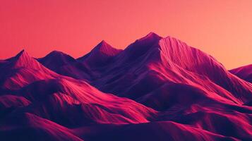 A digitally created mountain range with vibrant pink and purple hues, set against a gradient sky. Minimalist and striking composition. photo
