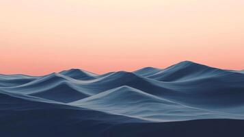 Ocean waves under a soft, gradient sky at sunset. Smooth water surface with gentle peaks creating a serene and calming atmosphere. photo