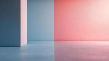 Abstract room with textured walls in contrasting shades of pink and blue, capturing the minimalist aesthetic with geometry and vibrant colors. photo