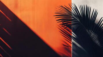 Tropical vibes captured in shadows and sunlight, contrasting textures and tones create an inspiring composition. Nature's touch on design. photo