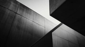 Concrete architectural composition in stark monochrome, creating dynamic lines against a clear sky, showcasing minimalist modern forms photo