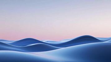 Abstract blue wave forms cascade beneath a serene, pastel-colored sky, creating a calming and visually striking digital composition. photo