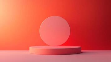 Minimalist coral stage featuring a round backdrop adds depth and visual interest to the design, creating an eye-catching presentation space. photo