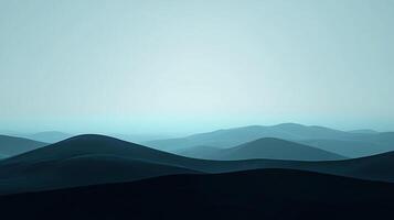Blue monochrome landscape rendering with low rolling hills, soft gradients, and cool ethereal lighting, creating an atmosphere of calm. photo