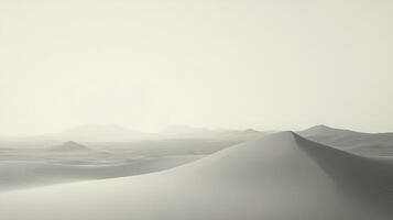 Serene sand dunes stretch across the horizon, creating a minimalist landscape with subtle tones and a sense of peaceful vastness. photo