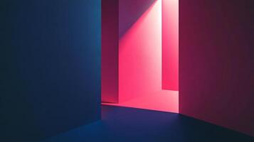 Abstract architecture creates a surreal and geometric experience with a play of shadow and light, combining stark color contrasts. photo