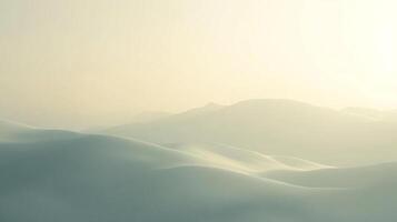 Misty mountain range with rolling hills fades into the horizon, a serene and dreamy landscape with an ethereal quality. photo
