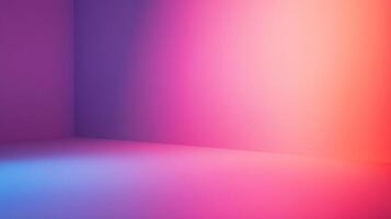An abstract image showing a corner with a blend of pink, purple, orange, and blue colors creating a smooth gradient effect, modern. photo