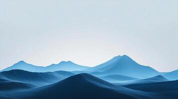 Abstract monochrome landscape with a series of rolling, fluid, and serene blue mountains beneath a pale sky evokes tranquility and depth. photo