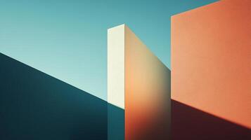 Abstract composition with geometric forms under a bright sky, showcasing stark shadows and gradients with minimal color palette photo