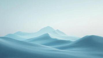 Abstract landscape of blue and white mountains under a hazy sky. The smooth curves create a serene and peaceful atmosphere. photo