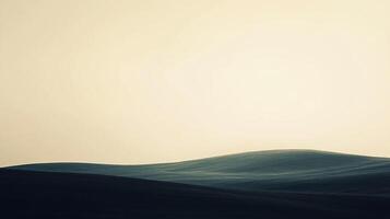 Minimalist landscape featuring soft rolling hills under a hazy sky, evoking a sense of calm and serenity. Earth tones dominate. photo