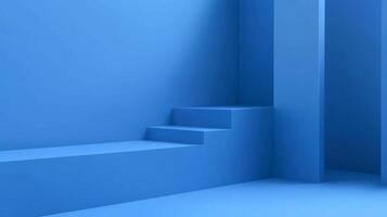 Monochromatic blue steps and geometric architecture create a clean and modern design, evoking minimalism and a sense of serene abstraction. photo