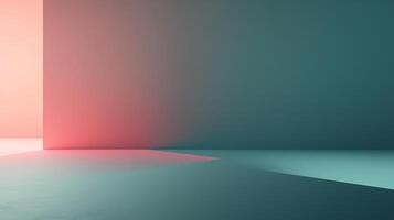 An abstract space with colors shifting from peach to green, creating a serene and modern minimalist background. The scene is calming. photo